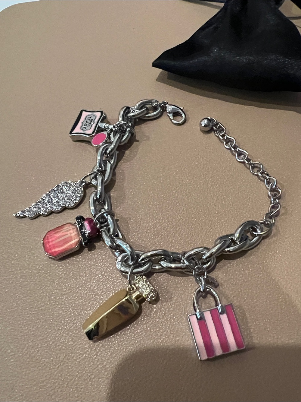 Victoria's Secret Silver Charm Bracelet with Pink and Gold Accents - Picture 2 of 3